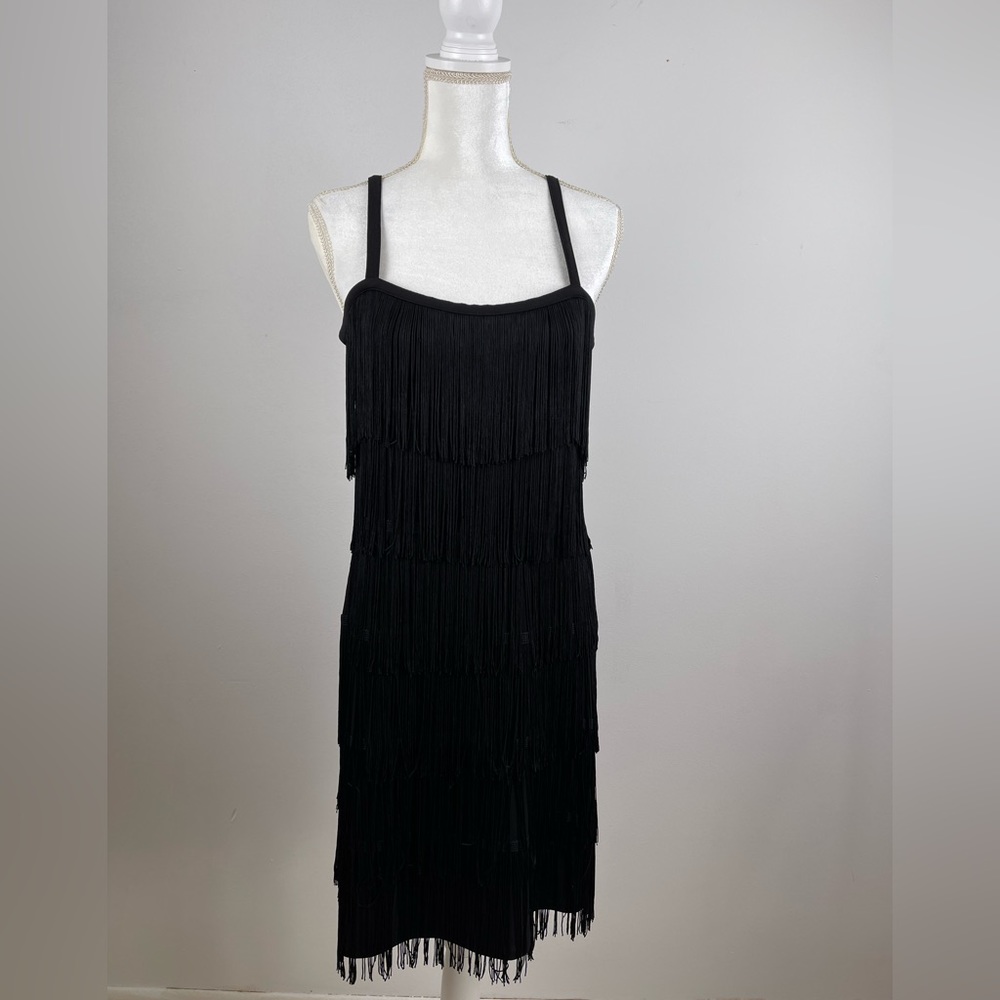 Michael Kors Black Tiered Sleeveless Fringed Knee Length Sheath Dress Size 10